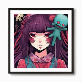 Anime Girl With Teddy Bear 1 Art Print