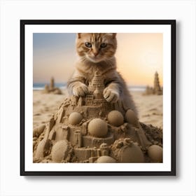 Sand Castle Cat Art Print