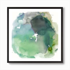 Watercolor Circle Green Square Art Print