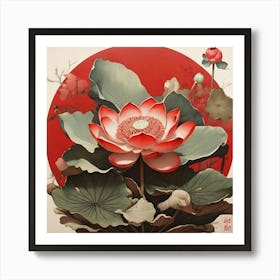 Aesthetic style, Large red lotus flower 1 Art Print