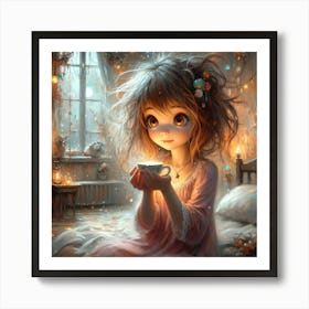 Little Girl Holding A Cup Of Tea Art Print