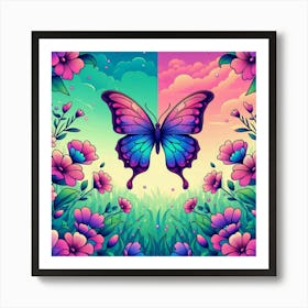 Butterfly and flowers Art Print