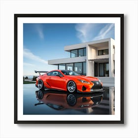 A Sleek, Vibrant Orange Lexus Lfa With An Aggressive Full Body Kit, Comprised Of Carbon Fiber (1) Art Print