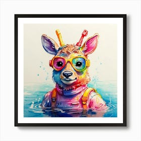 Deer In The Water 21 Art Print