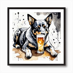 Blue Heeler Having a Beer Art Print