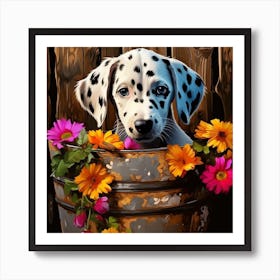 Dalmatian Puppy With Flowers Art Print