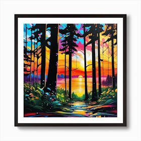 Sunset In The Woods 4 Art Print