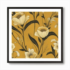 Art Deco Florals Mustard Yellow Art Print 2 Art Print