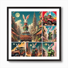 Rabbits In The City Art Print