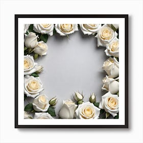 White Roses Wreath 3 Art Print