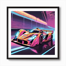 A Racing Car With Neon Lights Art Print