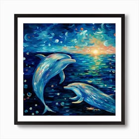 Dolphins At Night Art Print