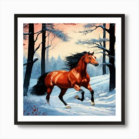 Horse In The Snow Art Print