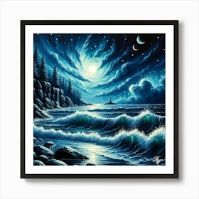 Abstract Oil Painting Of Raging Ocean 7 Copy Art Print