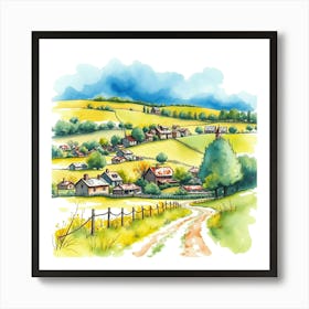 Watercolor Of A Village Art Print