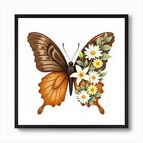 Butterfly With Flowers 3 Art Print