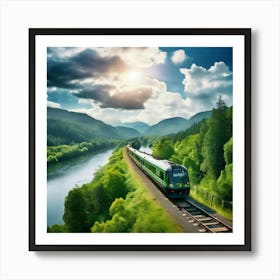 Travel Sky Train Scenery Forest Summer Landscape View Freight Bay Sunlight Green Beautif (12) Art Print