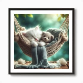 Teddy Bear Sleeping In Hammock Art Print