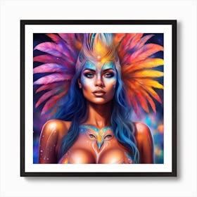 Beautiful Woman With Feathers Art Print