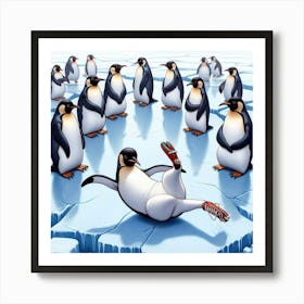 Penguins On Ice 1 Art Print