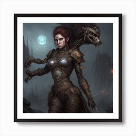 Sci-fi female warrior in an evil kingdom steampunk art print Art Print