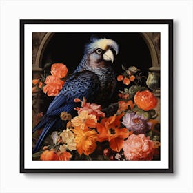 Parrot With Flowers Art Print