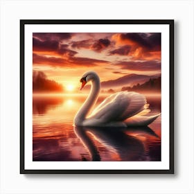 Swan At Sunset Art Print