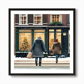 Paris cafes, winter season, Christmas, pale colors, pedestrians in the street, winter clothes, falling snow.6 1 Póster