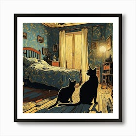The Bedroom With Black Cats, Vincent Van Gogh Inspired Art Print 3 Art Print