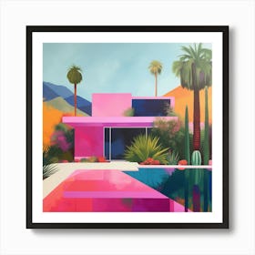 Pink Palm Springs Architektur, Illustation Malerei Art Print