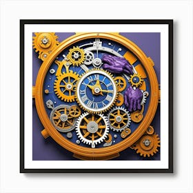 Steampunk Timepiece Cubism Style Art Print