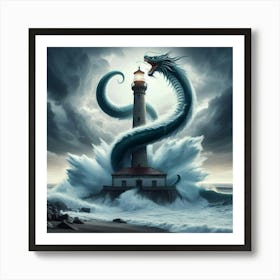 Dragon And Lighthouse Art Print