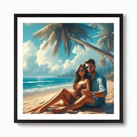 Couple of lovers under Palm tree 2 Art Print