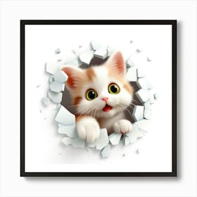 Cute Kitten Peeking Out Of A Hole Art Print