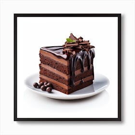 Chocolate Cake On White Plate Art Print