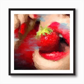 Strawberry and red lips Painting Art Print