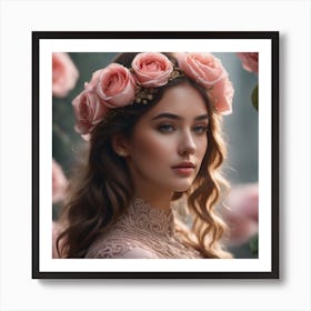 Beautiful Girl With Roses Art Print