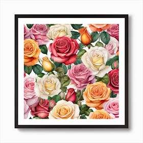 Watercolor Roses Seamless Pattern 6 Art Print