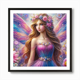 Beautiful fairy with flowers  Art Print