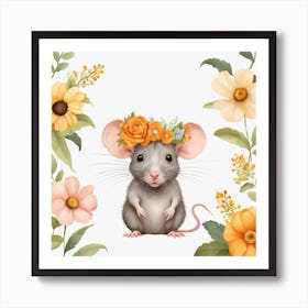 Floral Baby Rat Nursery Illustration (63) Art Print
