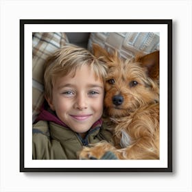 Boy With Dog In The Car Art Print