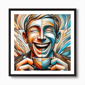 Smiling man. Touch like picasso work. Art Print