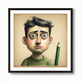 Caricature Of A Man Holding A Pencil Affiche