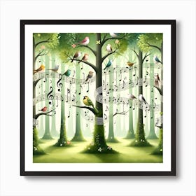 Musical Birds In The Forest Art Print