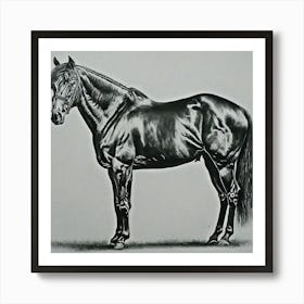 Black and White Horse Charcoal Painting 1 Art Print