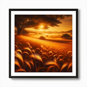 Sunset In A Wheat Field 3 Art Print