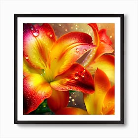  orange, red and yellow chameleon lilies 3 Art Print