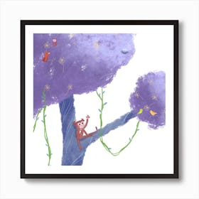 Monkey And Birds Square Art Print