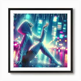 Girl In Rain Art Print