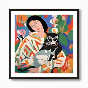 Cat And Woman Matisse Style Art Print